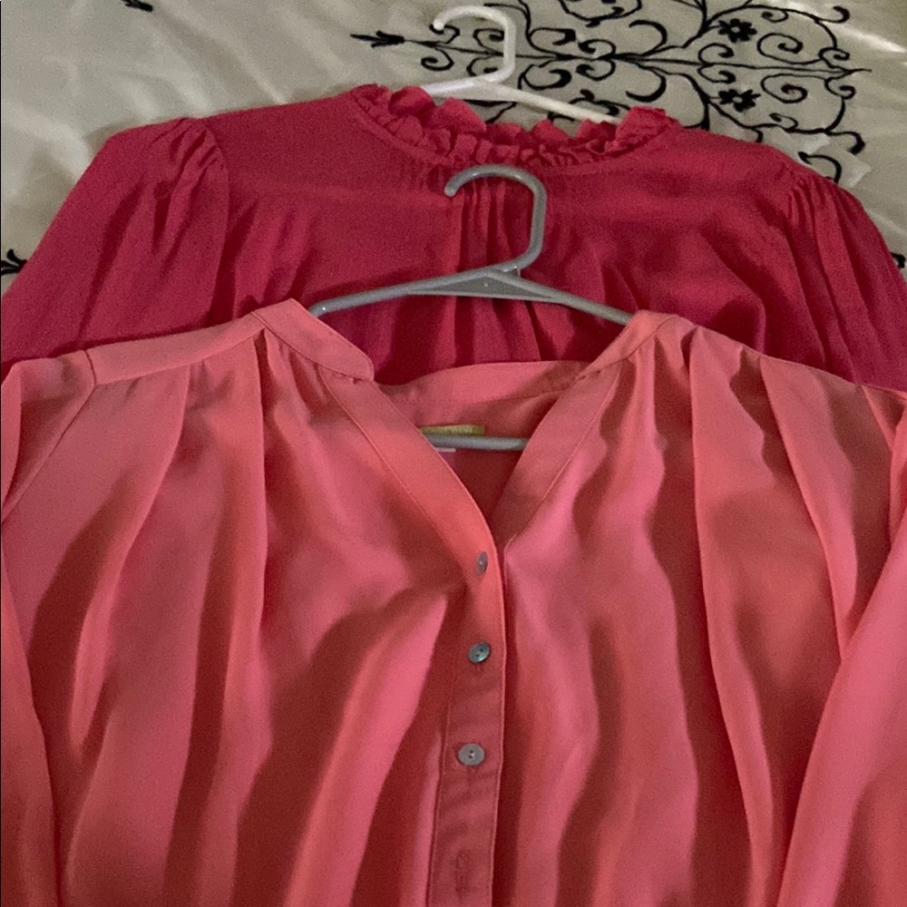 Pink Long Sleeve Blouse with Mandarin Collar/Apricot and Off-White Blouse